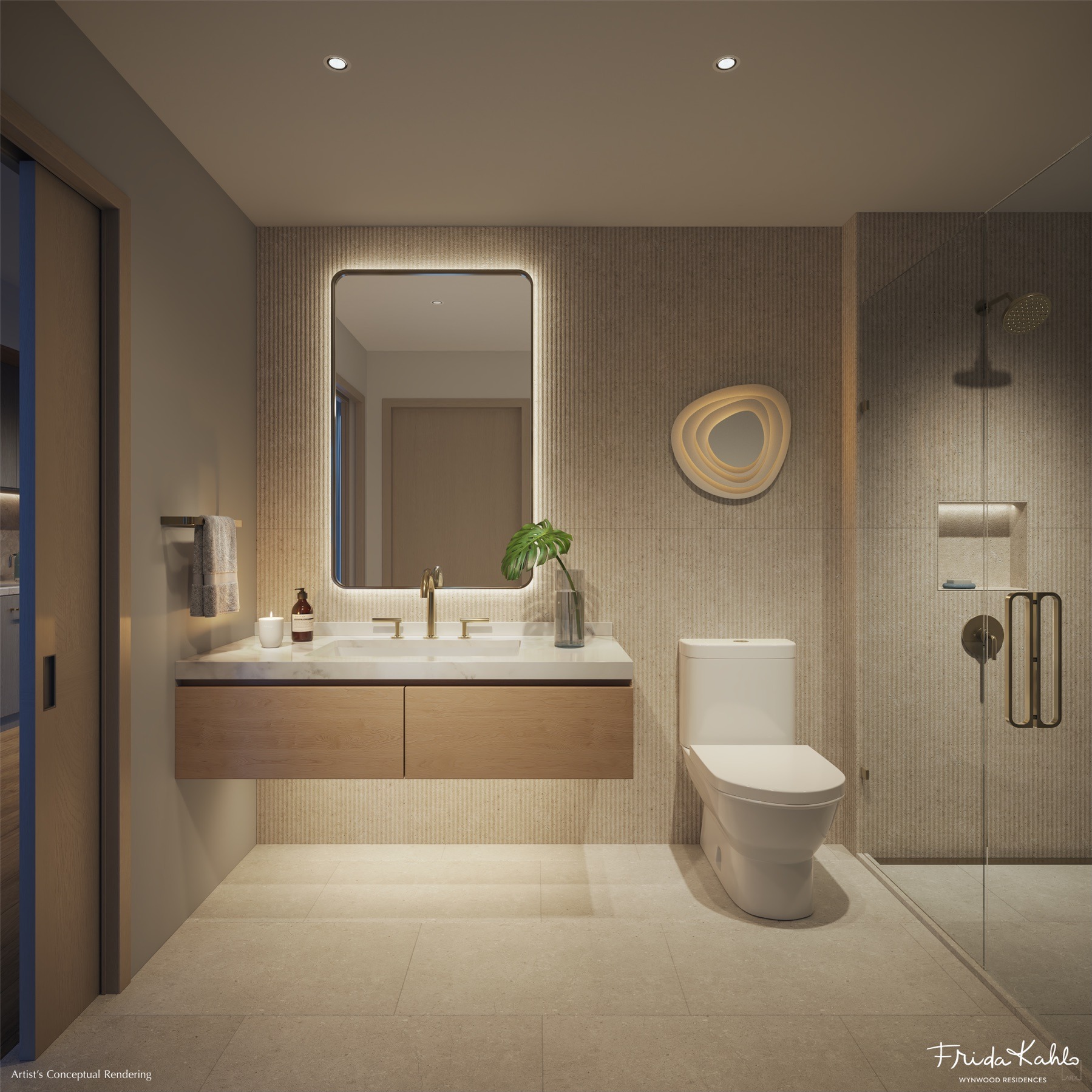 Spa-inspired bathroom with custom Italian cabinetry and modern fixtures.
